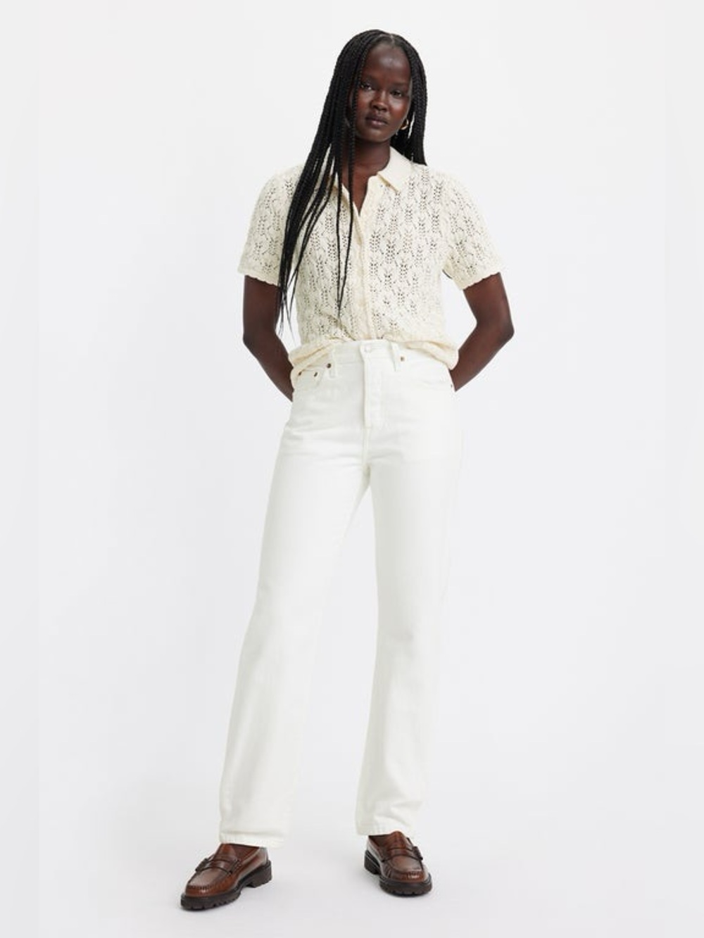 Levi’s 501 White Straight Leg Jeans W36 High Rise Oversized Boyfriend Fit